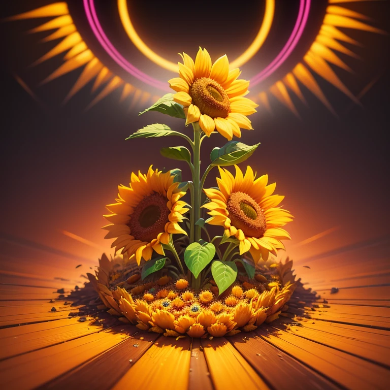 "Sunflower. in a pile of Sunflower and Sunflower canes, cute colorful, digital painting, cute detailed digital art, hyper colorful, neon coloring, cute digital art, beeple colors, colorful hd picure, beeple and jeremiah ketner, glowing lights! digital painting, cute 3 d render"