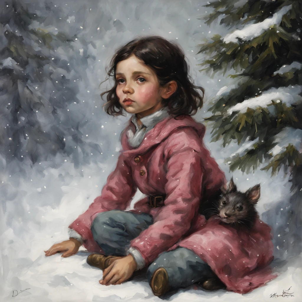 Realismo, uma pintura, estilo de fantasia de conto de fadas, Estilo Natal, Estilo John Tolkien, Pequena pintura de Jean-Baptiste Monge, soft facial features, roqueira, sitting on a chair with loose black hair near the Christmas tree, soft facial features, wearing slacks, wearing a sweater, Com maquiagem leve, dark pink lips, Lip shape"perolado" ,"sobrancelhas curvadas em forma de Engriberts, olhos cinza claro, eyes with heavy eyelids, human hand, muito claro, sem falhas, cinco dedos, cabelo ondulado longo preto, in a knitted sweater, in black pants,Personagem travesso, Christmas tree, Presentes, Jean-Baptiste Monge, anthropomorphic --air 2:3 --testp -otimista;