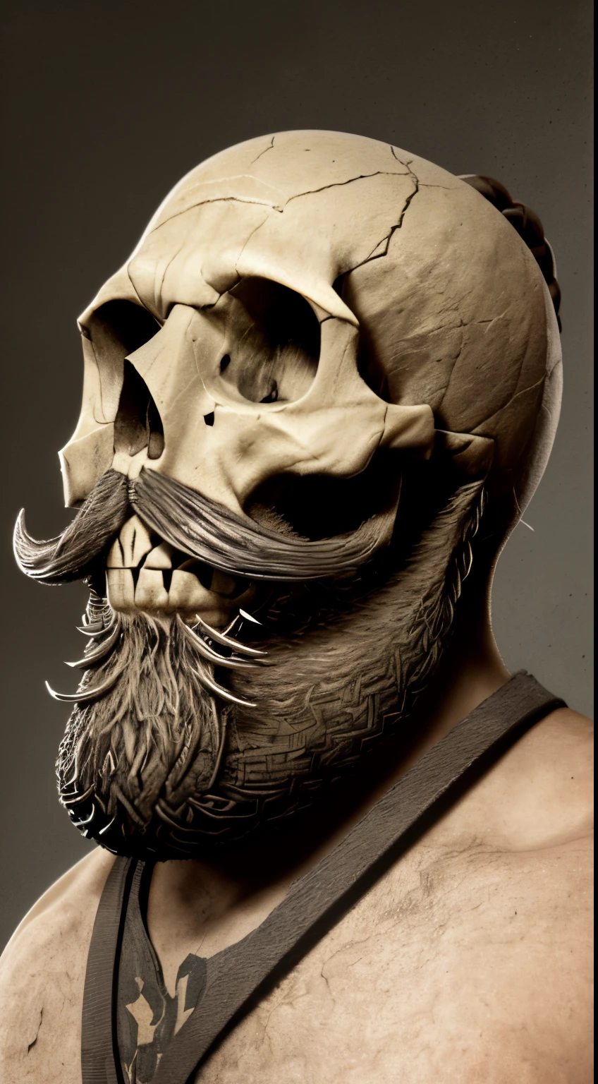 (((Skull with beard)))) ,((usando fonos de ouvido))),Foto frontal, caveira heavy metal heavy metal.8k UHD.