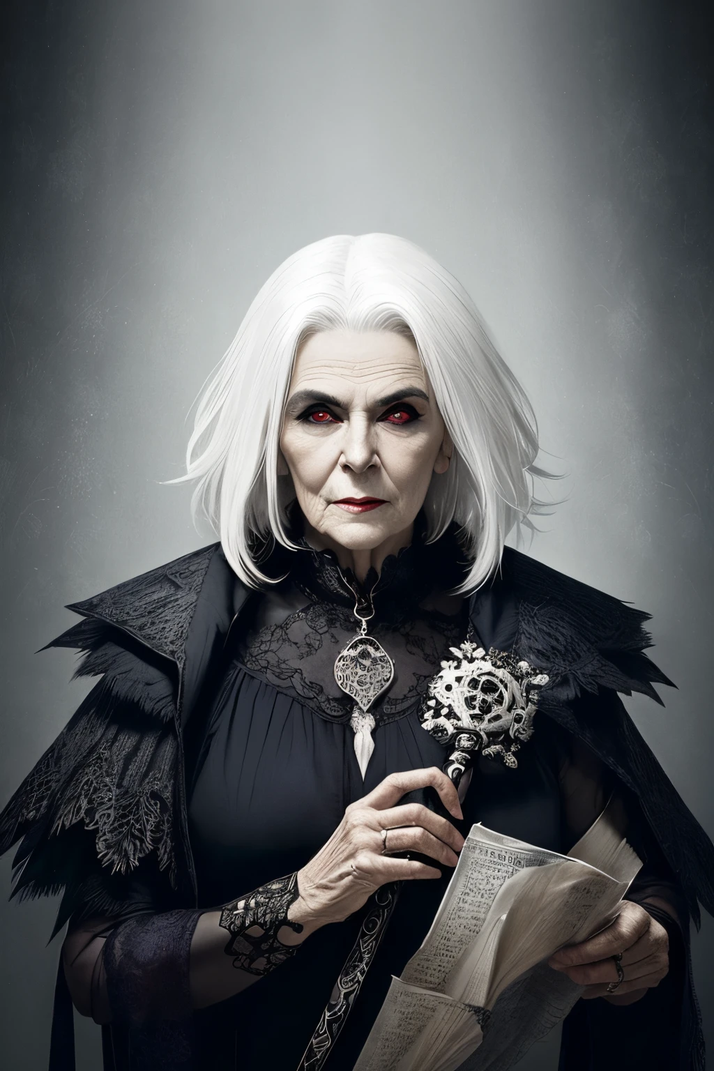 (papel de parede 8k extremamente detalhado), An average photo of a beautiful old woman with necromancer white hair, intrincado, alto detalhe, Dramatic