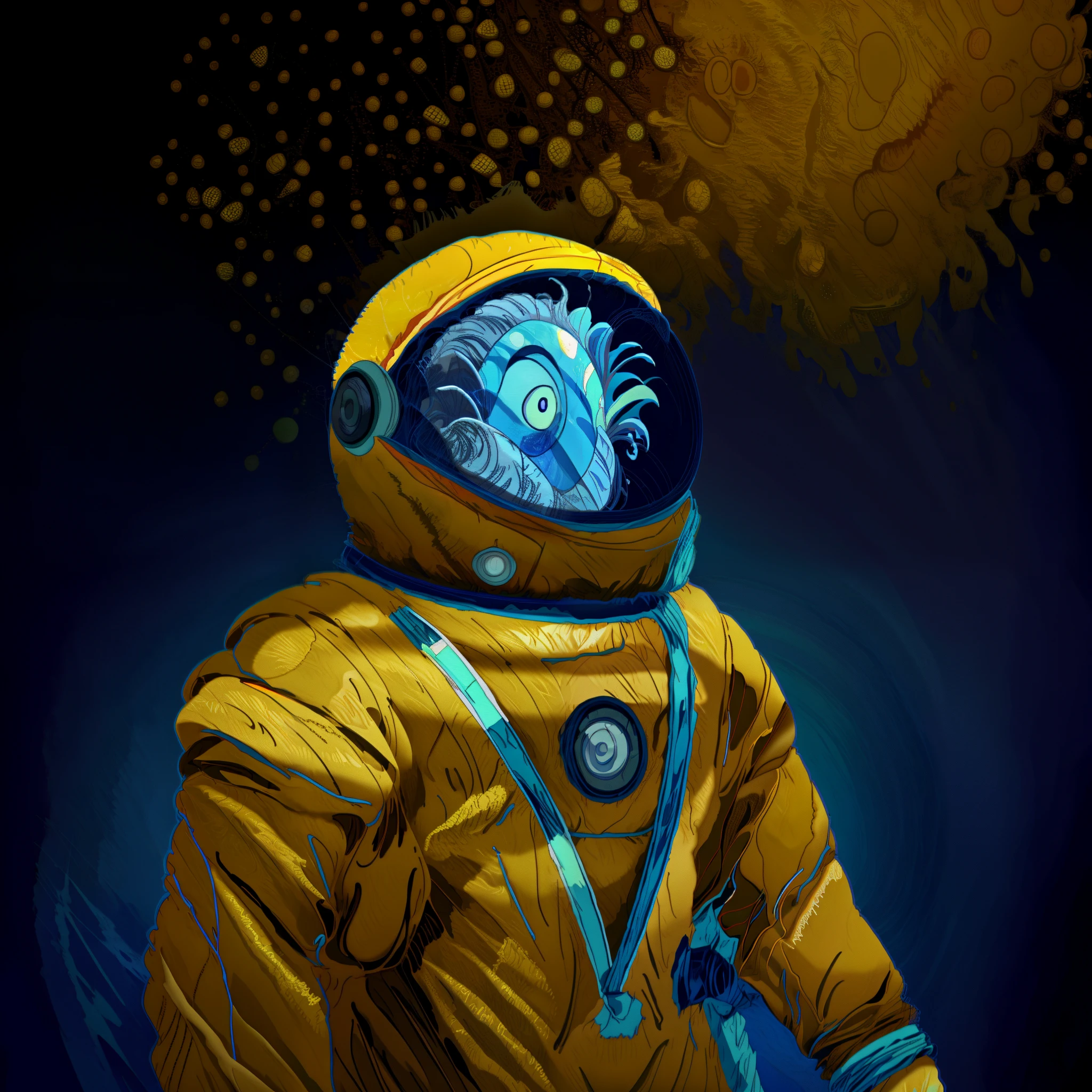 pineapple textured astronaut skin. empty background. fruitynightmare pineapple, black background.