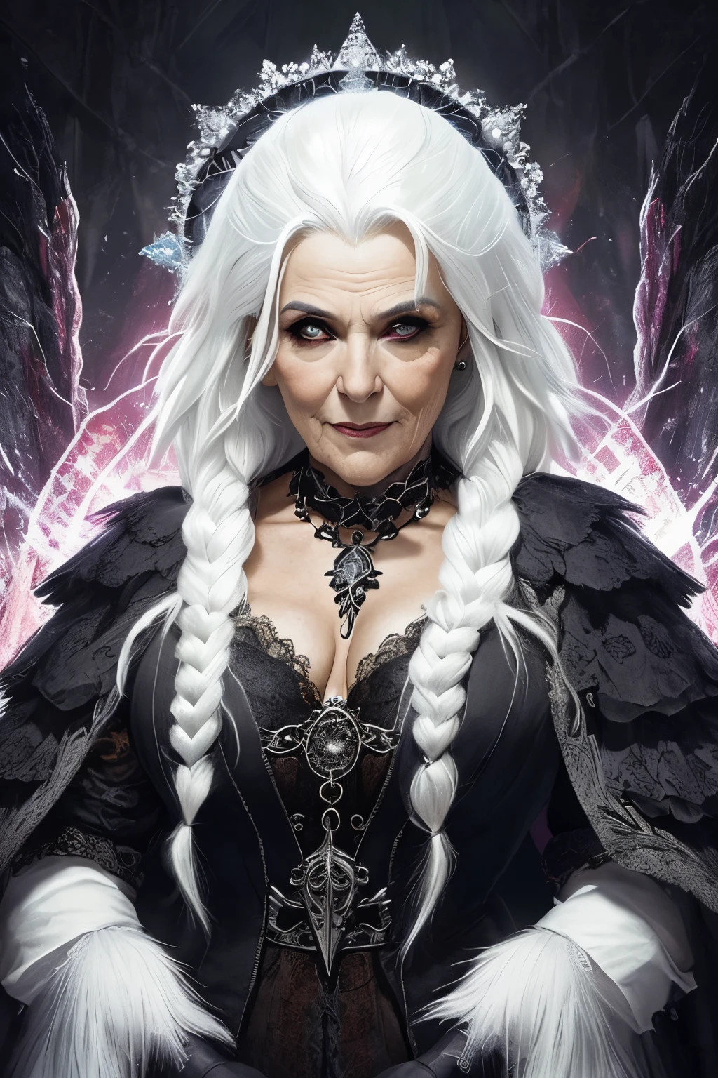 (papel de parede 8k extremamente detalhado), An average photo of a beautiful old woman with necromancer white hair, intrincado, alto detalhe, Dramatic