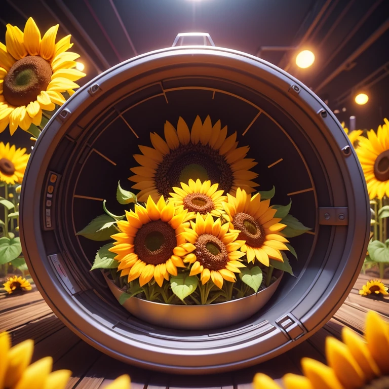 "Sunflower. in a pile of Sunflower and Sunflower canes, cute colorful, digital painting, cute detailed digital art, hyper colorful, neon coloring, cute digital art, beeple colors, colorful hd picure, beeple and jeremiah ketner, glowing lights! digital painting, cute 3 d render"