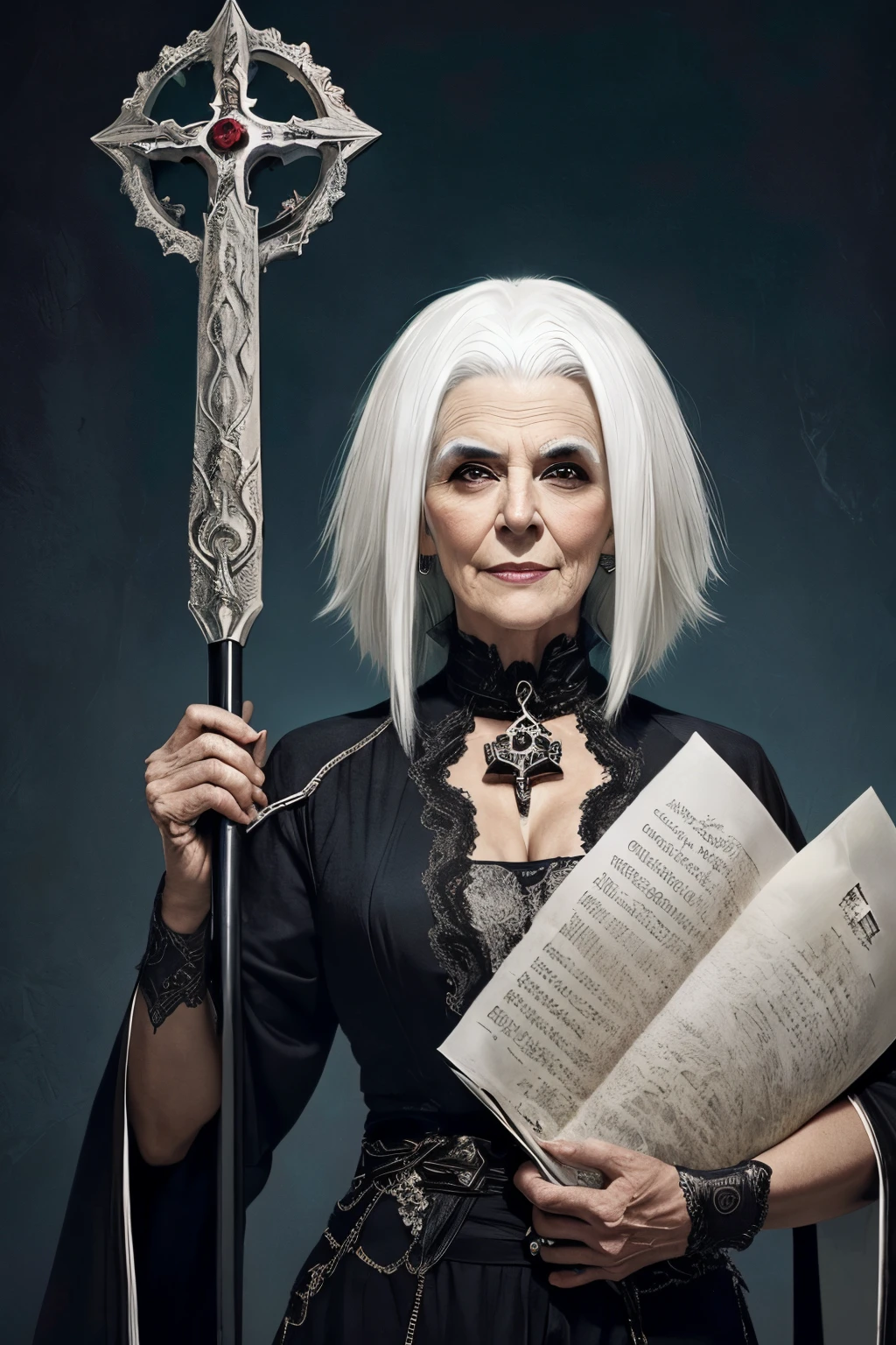 (papel de parede 8k extremamente detalhado), An average photo of a beautiful old woman with necromancer white hair, intrincado, alto detalhe, Dramatic