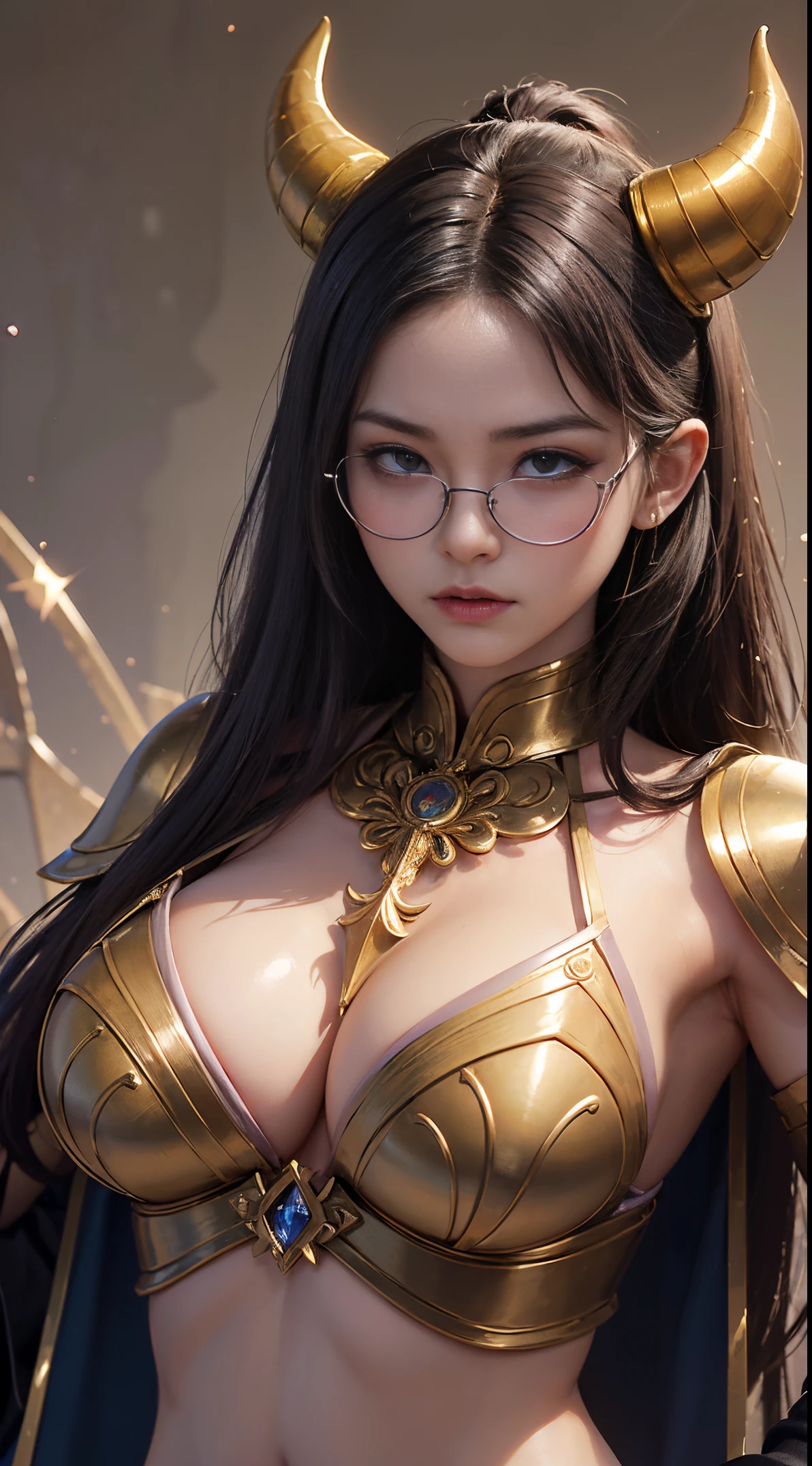 Fine、(The best illustrations)、8k UHD resolution、intricate-detail、top-quality、realisitic、ultra-detailliert、The best lighting、Best Shadows、Soft lighting、Ulutra HD、Ultra-realistic、Tindall Effect、Photorealsitic、(High Detail Skins:1.2)、 (Intricate details, makeup, pureerosface_v1:0.5), (Detailed beautiful delicate face, Detailed beautiful delicate eyes, A perfectly proportioned face, High detailed skin, Detailed skin, best ratio four finger and one thumb, arms below breasts, Tattoo with a red glow under the stomach、Awesome awesome, wide hips, smooth midriff, skiny and thin, __Fashion__, __hair__:1.25)、Digital SLR、 absurd realistic work: 1.3), (max resolution: 1.2), (Ultra HDTV: 1.2), cinematric light, Detailed eyes and skin, detailed facial features, , (Sharp Focus: 1.2）, (Focus on Face:1.2),Perfect Style, Beautiful face, acurate, Anatomically correct, Highly detailed face and skin texture, Detailed eyes, Double eyelids, Thin eyebrows, Glitter Eyeliner: 1 Natural cheeks, Glossy skin, Fair skin: 1.2, (Glossy lips: 1.4),(Shy look: 1.2),Highly detailed facial and skin texture, Detailed eyes, Double eyelids, Natural cheeks,  shiny lips: 1.4,Exposed cleavage、Bewitching。a 、Seductive、Chest emphasis、((((Huge glasses, Otaku Glasses, thick glasses, Round glasses)))),The long-haired、Braid hair、Ponytail distortion、, Ponytail with a bow tied at the back of the hair, huge solemn expression、Body Up、Big breasts emphasis, Super tight breasts, Breast augmentation surgery, The breasts are very big and round and round,Toned waist、 Meet beautiful girls, Look at the girl's body, In the Dark、Bat Wings，(((small demonic horns)))、(Devil's Tail)、(Detailed spooky backgrounds:0.8)、demon girls，wear armor made of skeletons，Long grey hair，Beautiful and delicate skull decoration and fluorescent green magic sword that shines red，emits eerie demonic flames，Contour light，green flash particles，translucent magic sword、 Ancient Chinese style,Night, dramatic compositions, Sword qi surrounding, Goddess of War, (Dynamic Posture: 1.3), Thick armor reveals the heart of the conflict, (Fine detail), radiant light, Powerful light area, (armor of historical importance:1.2),magia、 glittering metal armor, (Magic symbols shine on armor:1.3), (Magical magic swirled around her:1.3), Long white hair waving in the wind in every detail, Detailed weapon holding, (Sharp sword, Radiant:1.3), ((gold armour)), (intense expression:1.1), (Its light is、Highlighting her dominance and rebirth behind the scenes:1.4), (Wisdom and Rebirth:1.2), (Strong stance:1.2), (Overwhelming mystical power:1.2), (Sparkling sweat:1.1), armor decorated with jewels, (The contrast between silver and gold:1.3)、wear magic armor、Purple Pink Silk Dress, The face of the beautiful goddess Athena without blemish, Sexy light yellow nightgown, long to, A thin nightgown of a saint with lots of exciting black lace details was felt, The legend of the holy goddess, Saint Icon, Elegant glitter beautiful saint style, dark and mysterious version, Holy Female Crown,energy ball between hands、