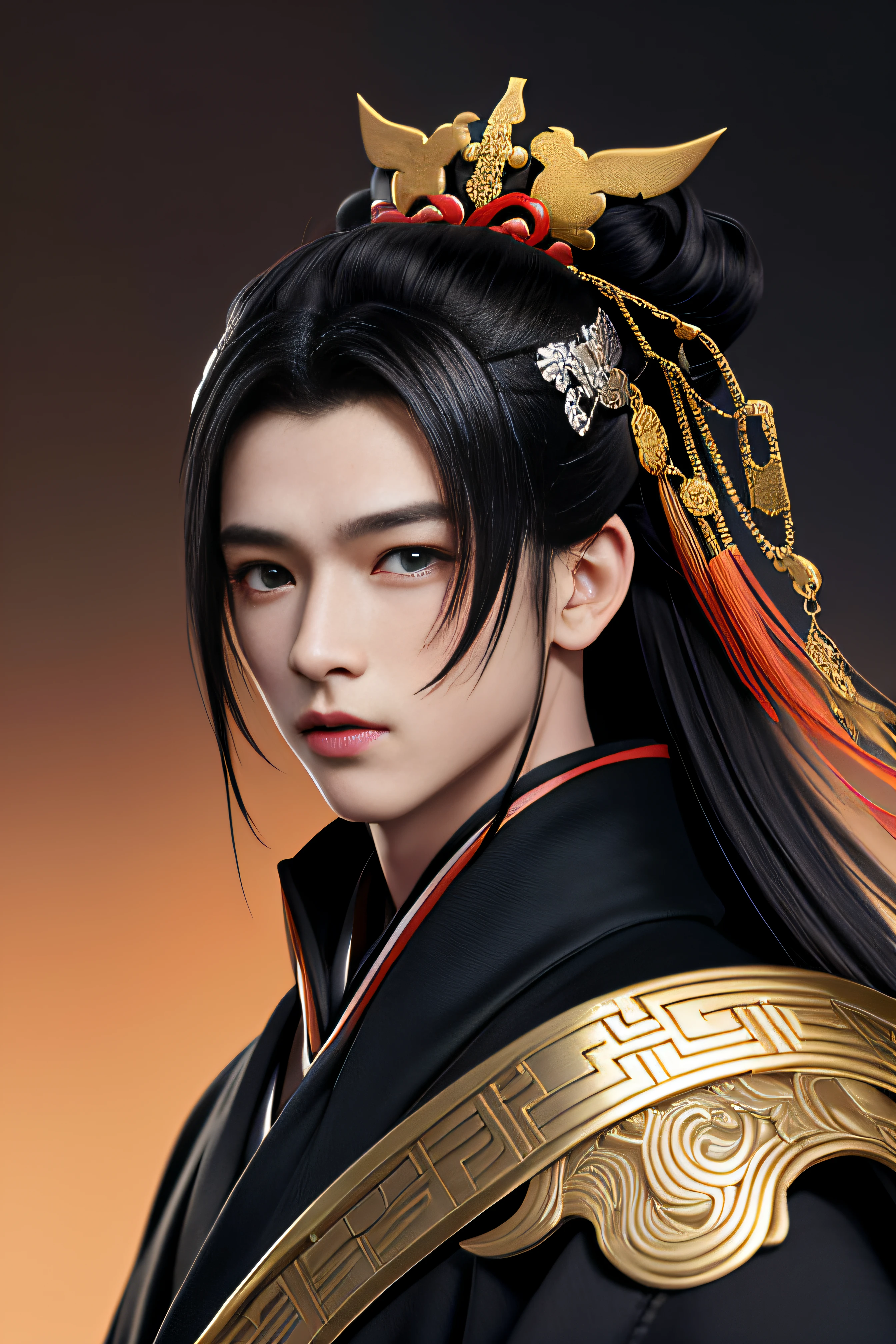 25 years old young man, whole body, portrait of an onmyoji, detailed art of the onmyoji, (((onmyoji))), fierce warrior, man in Chinese traditional style dress standing in the ruin, dark sky background , photorealistic painting, art photo, ultra high resolution, (photorealistic: 1.4), masterpiece, sharp lines, beautiful eyes, detailed face, perfect hands, perfect eyes, perfect skin, ((wearing black long robe)), looking into the distance, ((messy long black hair)), ((((black clothes))))