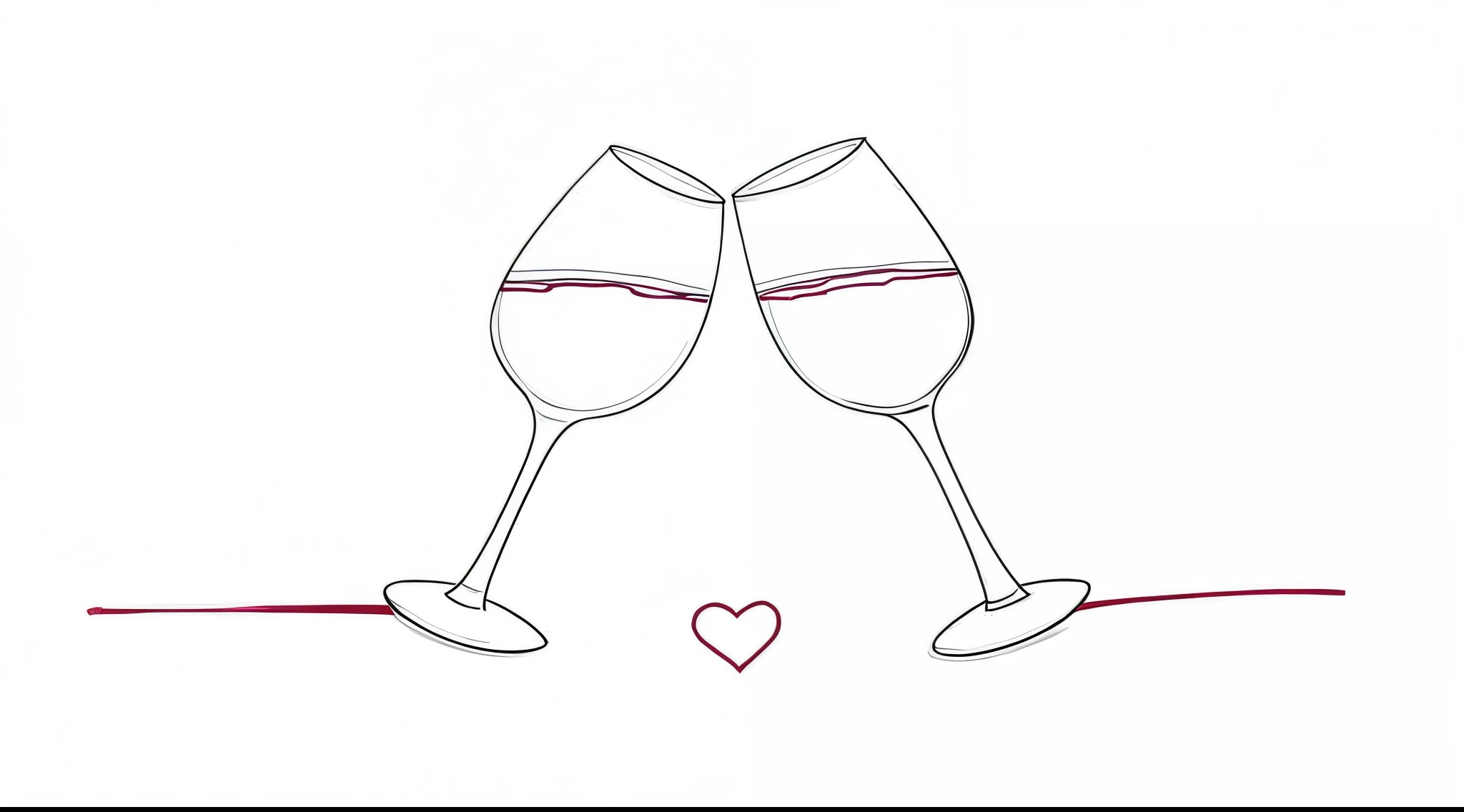 two wine glasses with a heart drawn on the side, single line drawing, drawn with a single line, Desenho de uma linha, desenho de linha minimalista, obrigada, arte de linha minimalista,  arte de linha, Wineglass, um - desenho de linha, Desenho de uma linha, continuous line drawing, arte de uma linha, beber vinho, wine glass, drinking their hearts out,  arte linear