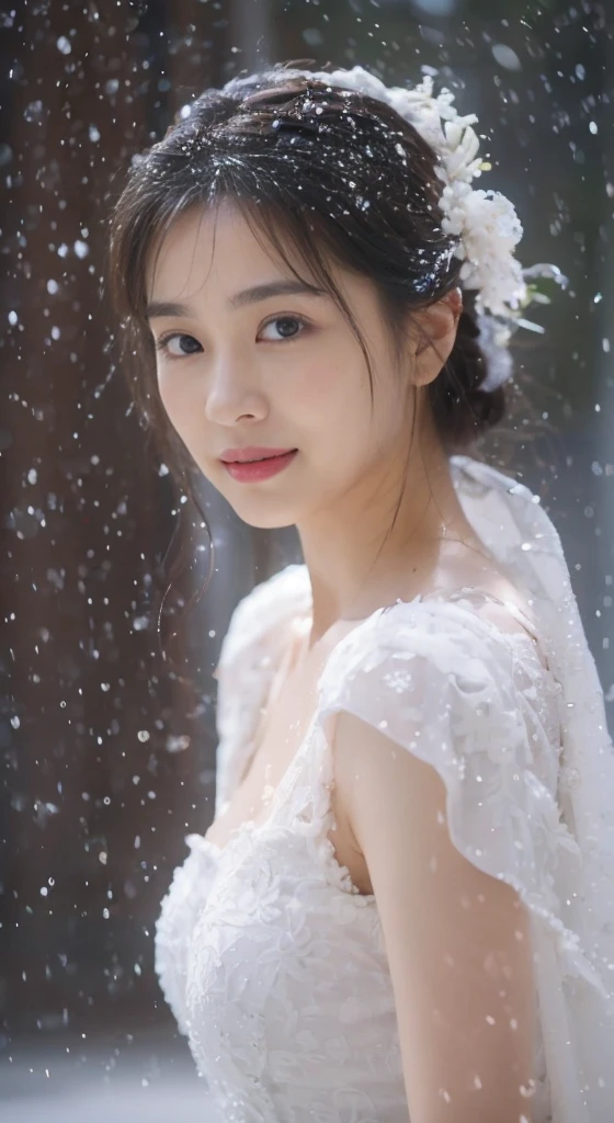 (On a table, Best quality at best, realistically, ultra - detailed, meticuloso, A high resolution, 8k wallpaper), Close-up portrait of a beautiful woman, Chariada, Smiling, light brown messy hair, Perfect dynamic composition, 美丽meticuloso的眼睛, Just like the cover of a fashion magazine, On campus