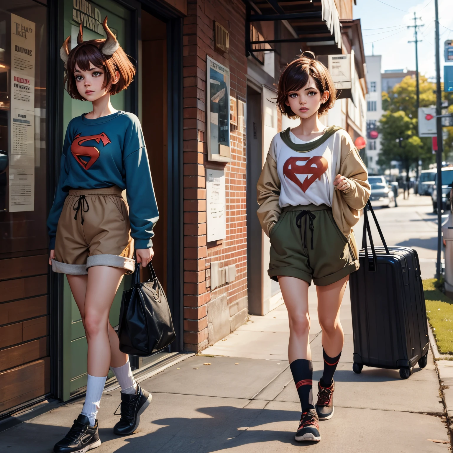 faun girl, baggy clothes, short hair, dc comic, hq