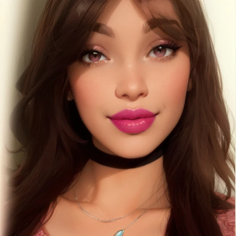 a close up of a woman with a pink lipstick and a necklace, pink lips, pink lipstick, inspired by Adrienn Henczné Deák, inspired by Briana Mora, inspired by Izzy Medrano, inspired by Lili Árkayné Sztehló, inspired by Siona Shimshi, inspired by Gina Pellón