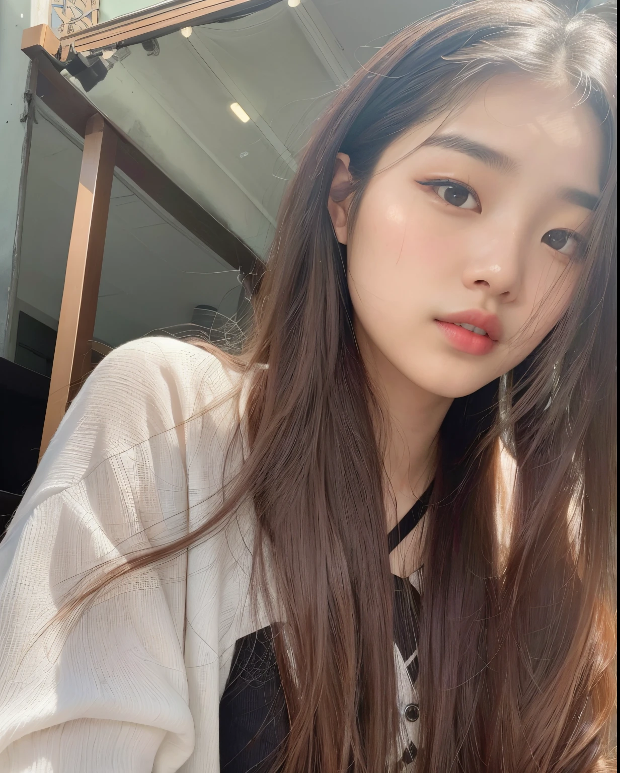 there is a woman with long hair sitting in a chair, Bae Suzy, Jaeyeon Nam, Heonhwa Choe, Jinyoung Canela, young adorable korean face, Lalisa Manobal, jennie blackpink, young cute wan asian face, wan adorable korean face, jossi do blackpink, Ulzzang, Mulher sul-coreana bonita, com rosto redondo, com cabelos longos
