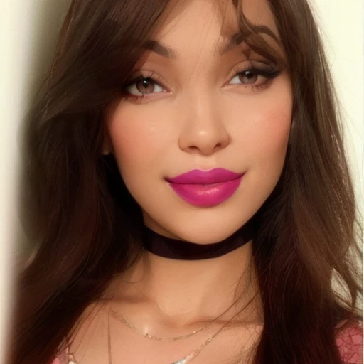 a close up of a woman with a pink lipstick and a necklace, pink lips, pink lipstick, inspired by Adrienn Henczné Deák, inspired by Briana Mora, inspired by Izzy Medrano, inspired by Lili Árkayné Sztehló, inspired by Siona Shimshi, inspired by Gina Pellón