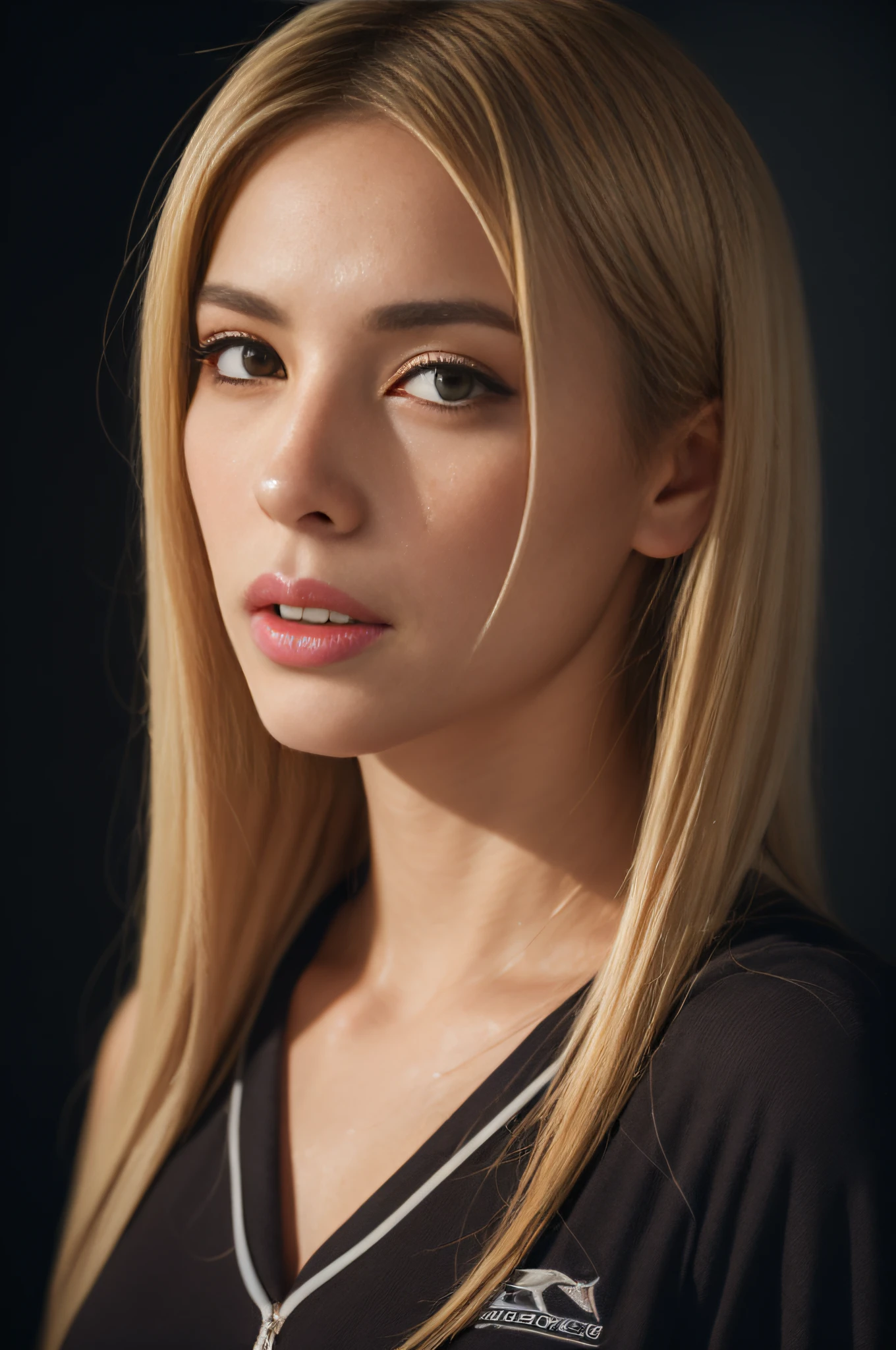 Hyperrealist portrait of female by david hockney and alphonse mucha,fantasy art, photo realistic, dynamic lighting, artstation, poster, volumetric lighting, very detailed faces, 4 k, award winning,, 1girl, in the dark, deep shadow, low key,cowboy shot,(official clothing:1.4) ,long hair,white hair,