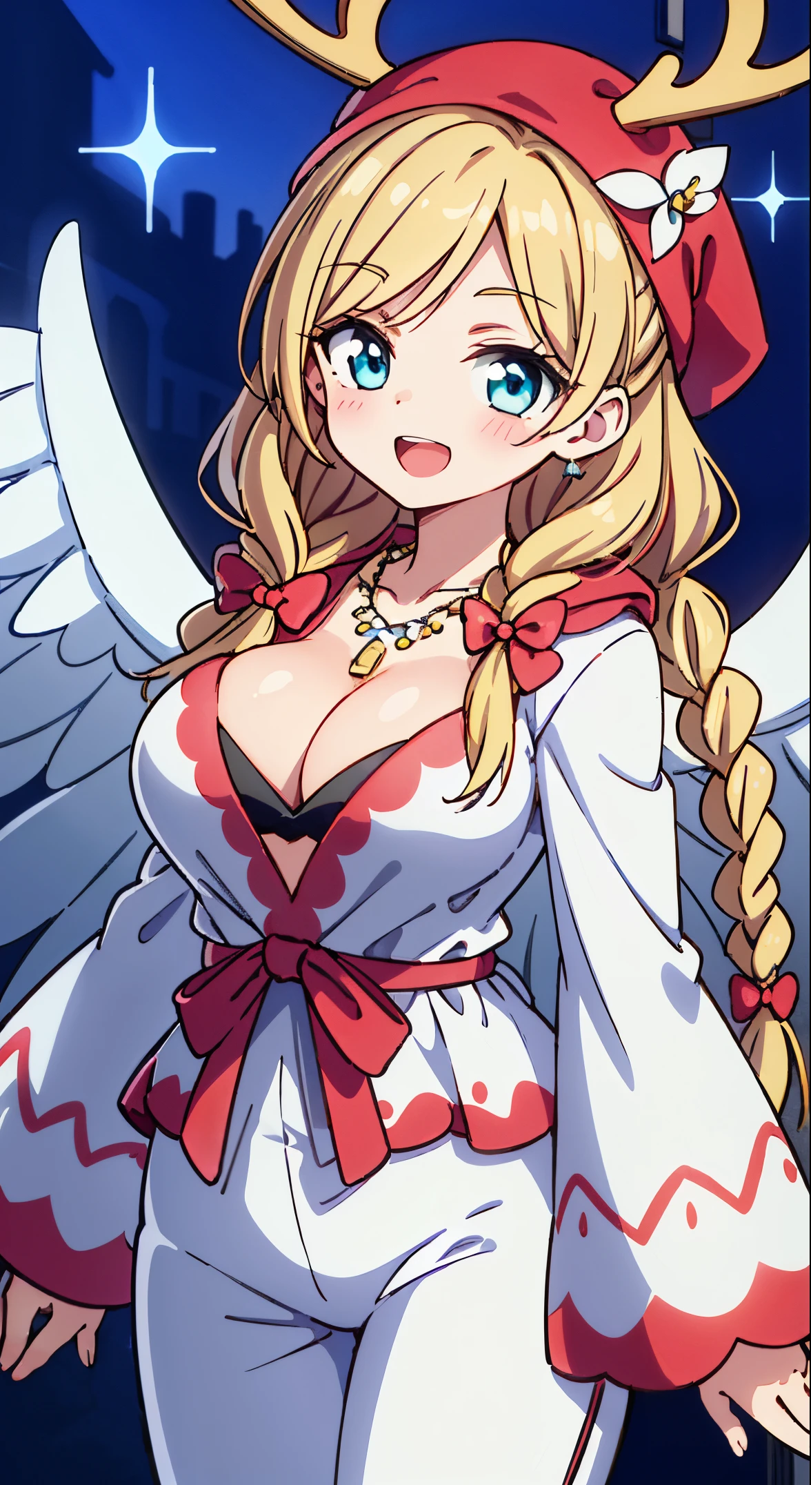 (masutepiece, Transparent air, Transparent eyes,Best Quality, Perfect Anatomy, High quality:1.4), absurderes, absolutely resolution, unbelievable Ridiculous, hight resolution, ultra-detailliert, Official art, Unity 8k壁纸, Kinetic typography,nice hand, Perfect hands, Detailed beautiful hands, Large_filesize, fulcolor, hight resolution, symmetric, exceptional, Best aesthetic, newest, Anime, very beautiful detailed body,The hair,faces,The eye, BREAK, 1 beautiful girl, girl with, (Cute:1.5),(Chibi:0.5),(kawaii:2.0),(Lori:2.0),(12 year old girl),(large full breasts:1.65),(Ahoge,Twin braids,Blonde hair, blue bow, Green eyes,eyebrows visible through hair,side locks,Parted bangs,Long hair, Hair Flower, Hair Ornament, Big ribbon in the hair, Curly hair,Bow:1.4),:el,White feathers, one white winged, Angel wings,Spread wings, Glowing wings),pitt \(Kid Icarus\),gleaming skin, Clear skin, shining beautiful skin, Open mouth,Smile, Solo, tusk, Upper teeth,(long eyelashes, Double eyelids:1.2),Solo,gleaming skin, Clear skin, Beautiful skin,(best quality face),(Top quality glowing eyes),(The best smile,Doya face:1.45), BREAK,
Winter Wonderland Pajama Party Look,
A comfy fleece pajama set featuring adorable Christmas characters like reindeer or penguins,
Long sleeves and full-length pants for warmth on chilly nights,
Cuffed sleeves and pants for a snug fit,
Fuzzy slipper socks in holiday colors or patterns,
A plush robe with a hood and festive trim for extra comfort,
BREAK
Coordinating fuzzy gloves for a complete cozy ensemble,
A cute messy bun beanie in a festive color, like red or green,
Accessories like a hot cocoa mug-shaped necklace or earrings,
Minimal makeup with rosy cheeks for a sweet bedtime look,
(upward looking gaze :1.2) ,
Looking Up ,
From above ,depth of fields,
BREAK,wakame,wakame,wakame,(Cowboy Shot:1.4),
BREAK,(Blurry background:1.3),(absurderes, hight resolution, Super Detail Art),cel shading,Clear Color, Lonely optical effect, Beautiful pictures, Bright glow, mystic atmosphere,(Close-up of girl:1.1), Mystical light particle effect,manga influence, clean line drawings,