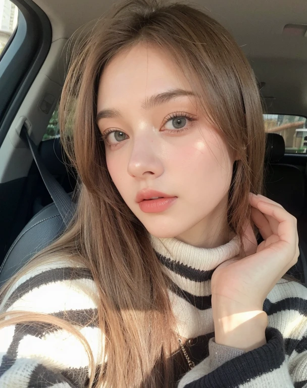 Woman arafed in a car wearing a striped sweater and a turtleneck., Retrato Sophie Mudd, Dasha Taran, Anna Nikolanova aka Newmilky, angelina stroganova, sin maquillaje, sydney sweeney, Anastasia Ovchinnikova, Cara perfecta ), Ekaterina, Barbara Palvin, Alexandra Waliszewska, Alina Ivanchenko