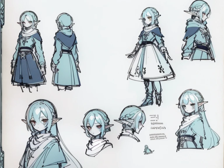 Video game character design, Drawing with Line Drawing, Multiple points of view, Best Quality,Masterpiece,hight resolution, elf, ((character concept art)), Video game character design, Detailed man with pale skin,illustartion,Realistic,Harmonious colours,natural lighting,
