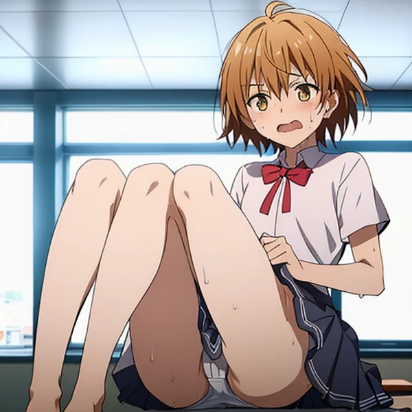 childish、Infantilization、Feminization、Teary-eyed、Troubled face、skirt by the、pantyshot、White naughty underwear、Underwear that bites、short-hair、full body Esbian、ligh brown hair、(masutepiece, Best Quality)、 Shiny skin、(1girll: nase, Naughty blush, Sweat flows)