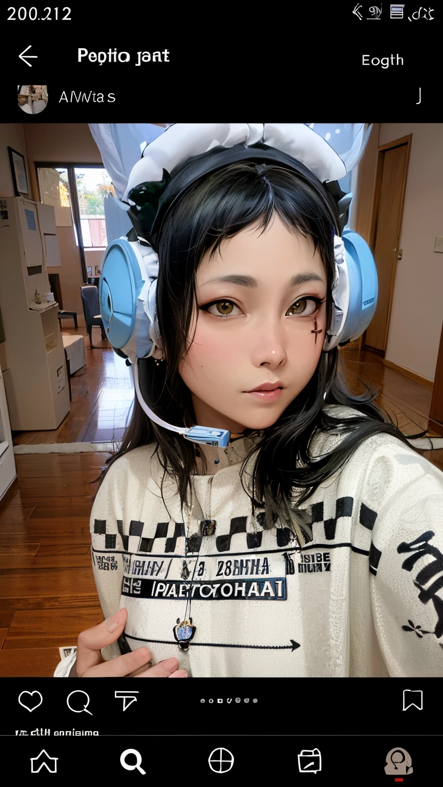 Garota japonesa usando fones de ouvido de gatinhos estilo gamer, olho puxado 2023, estilo ia realista,