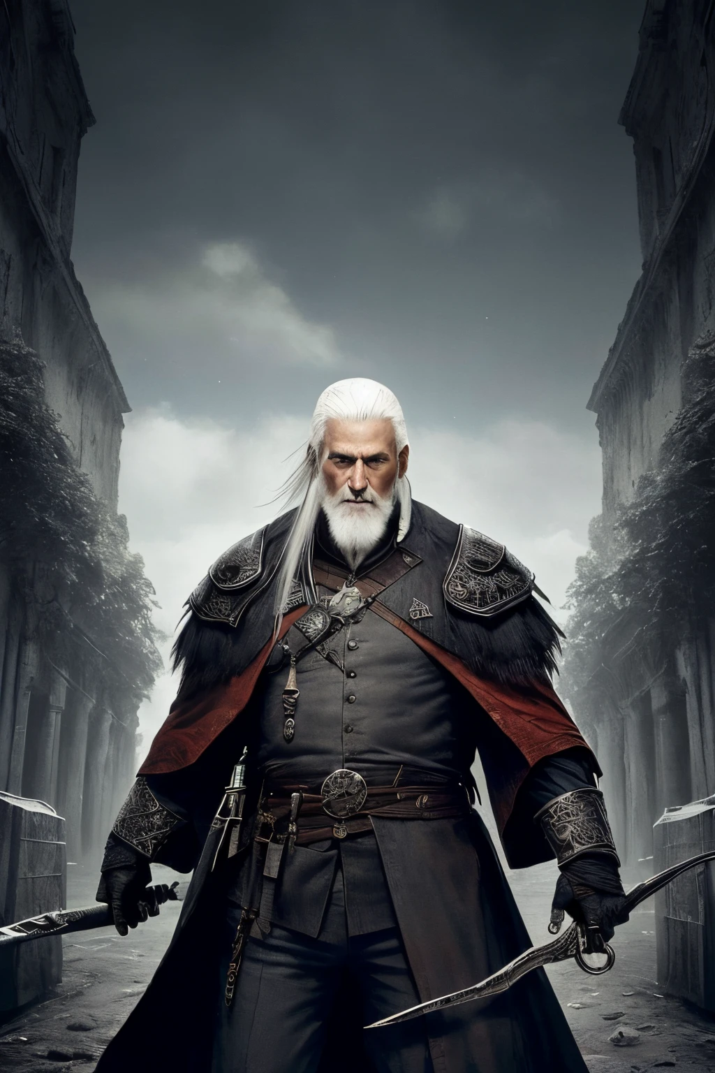 (papel de parede 8k extremamente detalhado), An average photo of an old man with necromancer gerrary white hair, intrincado, alto detalhe, Dramatic