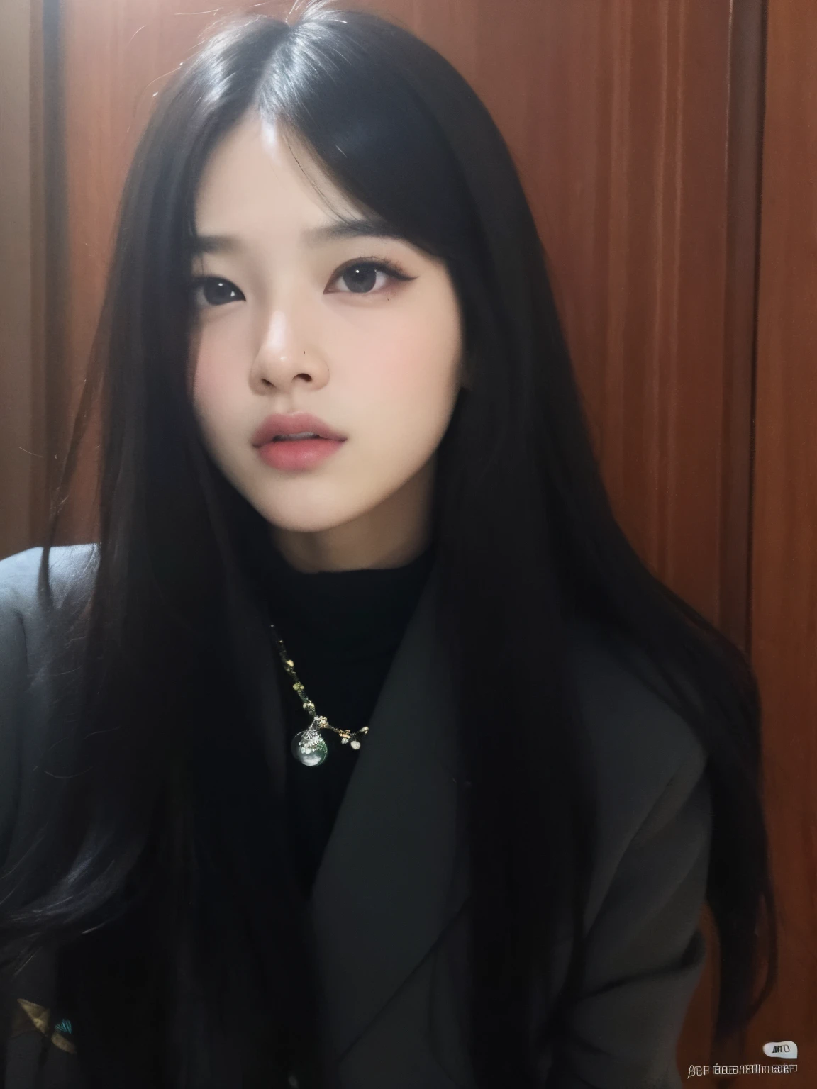 um close up de uma mulher com longos cabelos pretos usando uma jaqueta preta, Ulzzang, Retrato de Jossi de Blackpink, Jinyoung Canela,  coreana, Ela tem cabelo preto com franja, Jaeyeon Nam, Retrato Jisoo Blackpink, jossi do blackpink, linda mulher coreana jovem, wan adorable korean face, mulher coreana jovem bonita, young adorable korean face