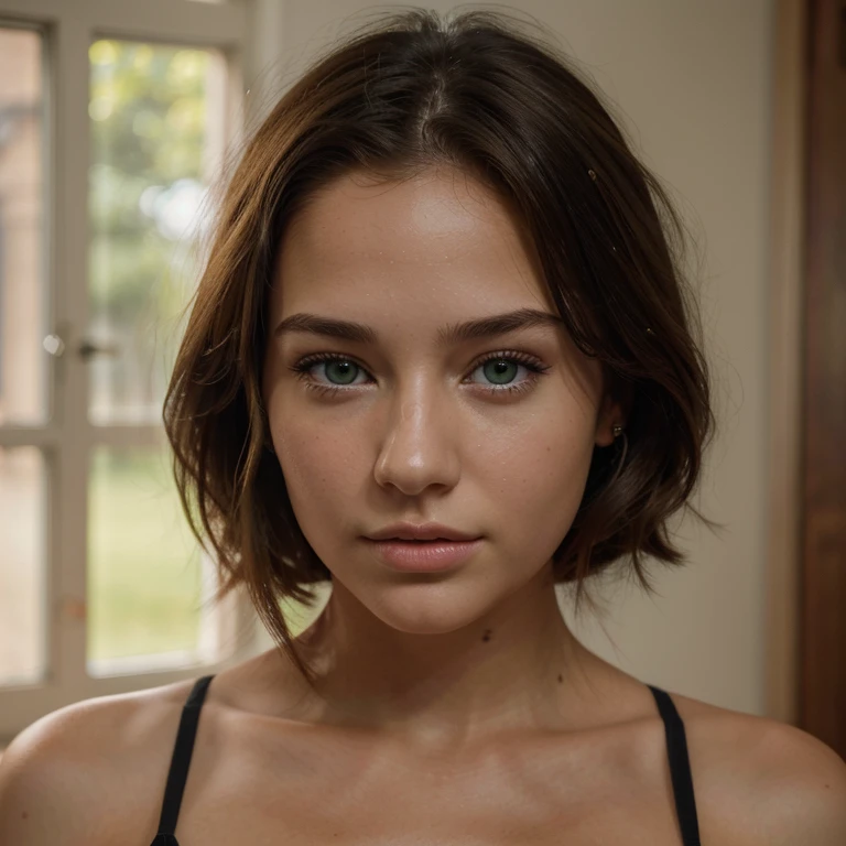 ultra high res.photo realistic: 1.4, UDH, face portrait Instagram of British brunette girl with beautiful green eyes and beautiful lips, glowing face,  named  Lucy Reid1