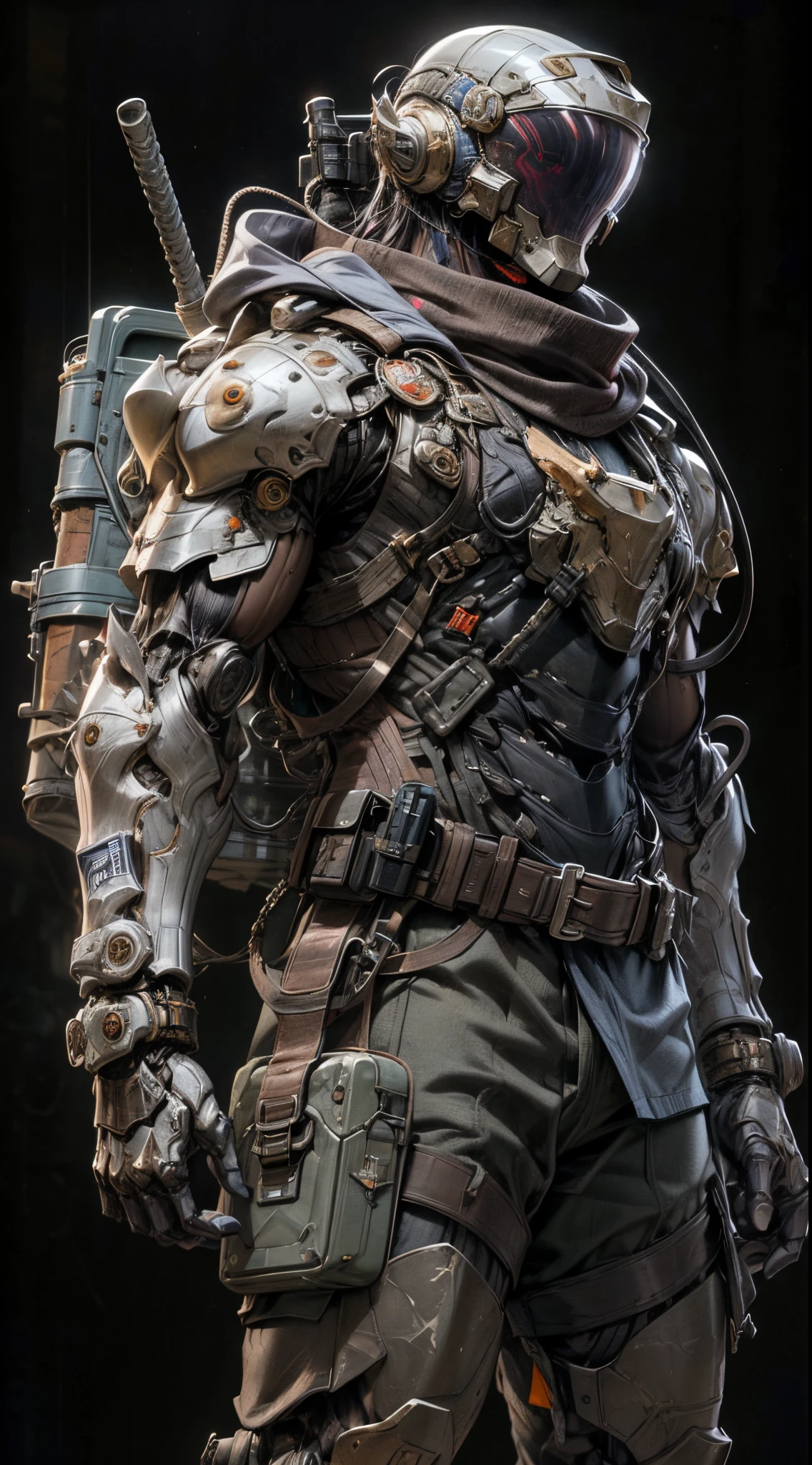 (((An epic and visually stunning digital anime masterpiece featuring a sylphlike masculine ((male:1.5)) decorated military dieselpunk cyborg soldier clad in a sleek yet tactical armored yet decorated leather military trench coat:1.2))), (((flat masculine male chest:1.5, full head covered by a mechanical mecha knight helmet with a narrow visor:1.5))), (((the character adorned in a (scifi tactical armored open front trench coat with a built in exoskeleton) (over a form fitted armor plated yet super sleek and revealing under suit with waist cut outs), the armor plating on the upper arms and shoulders beautifully engraved))):1.4. The image showcases the intricacies of the character’s armor and clothing:1.5, ((capturing their flamboyant essence and heavy mecha aesthetic:1.2)). The character also possesses an androgynous charm, (((with slim yet heavily muscled physique:1.2, sylphlike with a sleek waist, toned yet beautifully sleek cybernetic arms:1.3, mechanical arms and legs:1.3, mecha muscles:1.3))), looking at viewer, (((brass metal armor and brown leather, dieselpunk:1.3))), (((depth of field, cinematic lighting, chromatic aberration, ray tracing, UHD, masterpiece, no hair, super detail, high details, high quality, award winning, 8k, highres)))