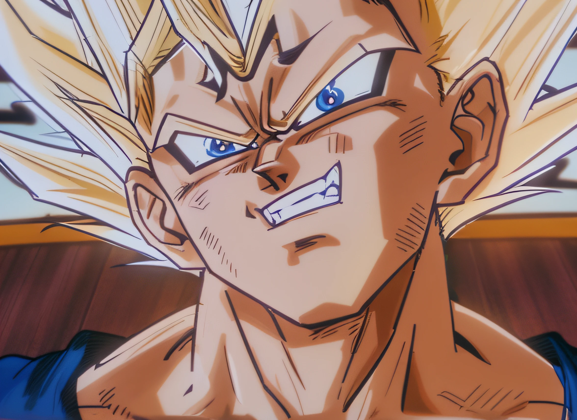 Um close up de um desenho animado de um Gohan muito jovem, super saiyajin, Super Sayan, with vegeta head hair, indo super saiyajin, Vegeta, personagem dragonball, super saiyajin goku, Broly, Gogeta, Super Sayian Goku, Cabelo selvagem Saiyajin preto espetado, Filho Goku, prince vegeta
