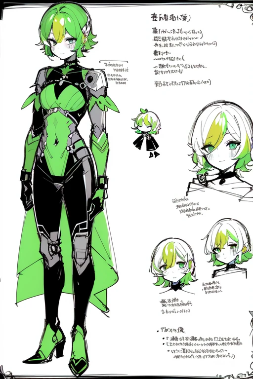 1girl in, ((Character information)、(Chara Leaf)、Type sheet, Character Sheets, Three types,Shot Full Body,Game Character Design,Colorful, Bright, cyborg