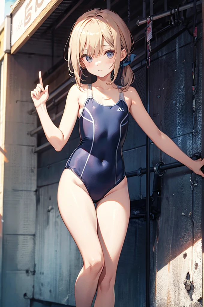 top-quality、Full limbs、complete fingers、Slender beauty、straight haired、poneyTail、knee high school swimsuit、Small eyes