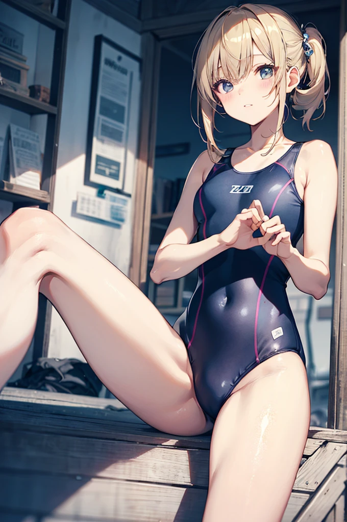 top-quality、Full limbs、complete fingers、Slender beauty、straight haired、poneyTail、knee high school swimsuit、Small eyes