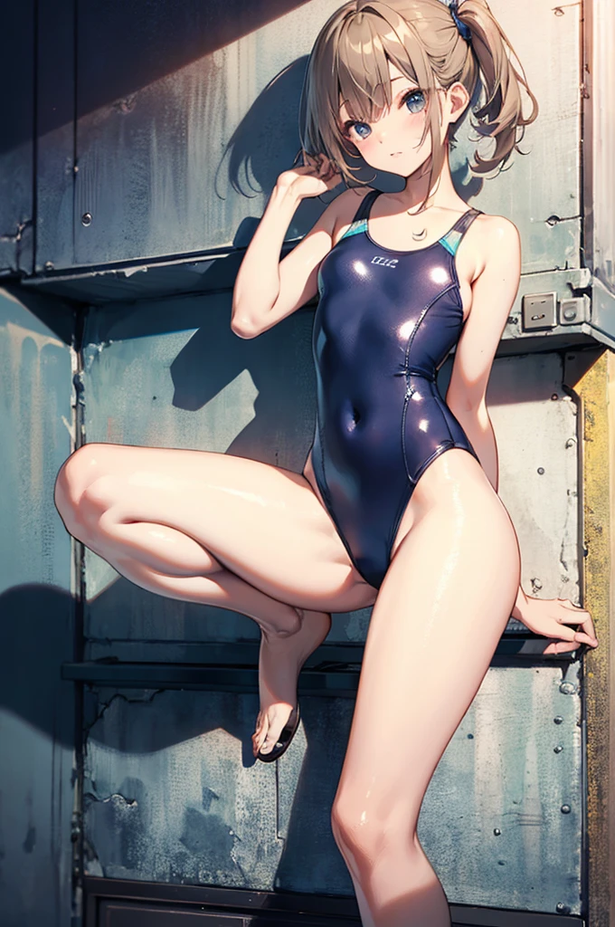 top-quality、Full limbs、complete fingers、Slender beauty、straight haired、poneyTail、knee high school swimsuit、Small eyes