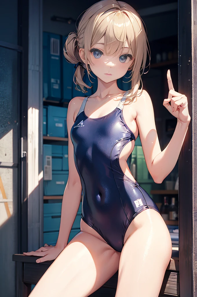 top-quality、Full limbs、complete fingers、Slender beauty、straight haired、poneyTail、knee high school swimsuit、Small eyes