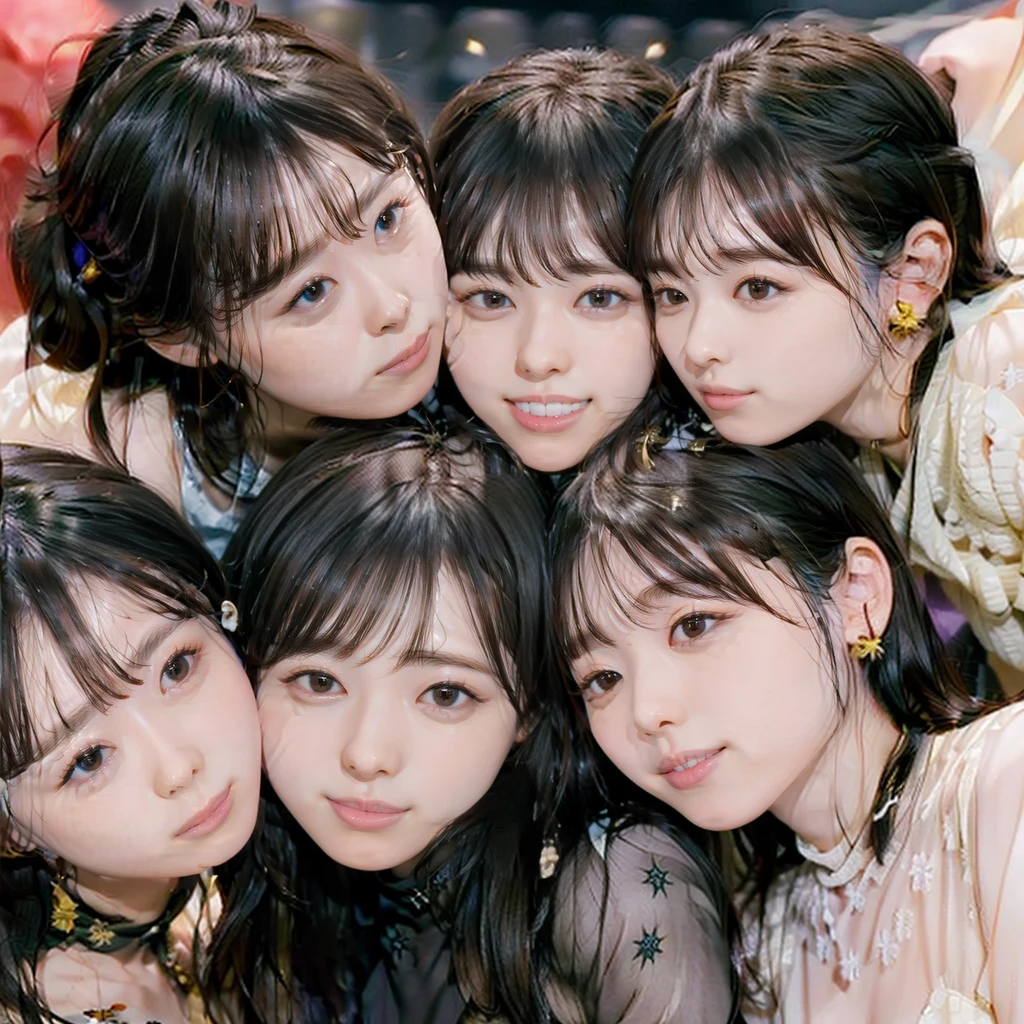 Raw photo、((3girls)),Open eyes、Three women kissing and loving each other、The same face、A dark-haired、a smile、same person、(lesbian orgy)