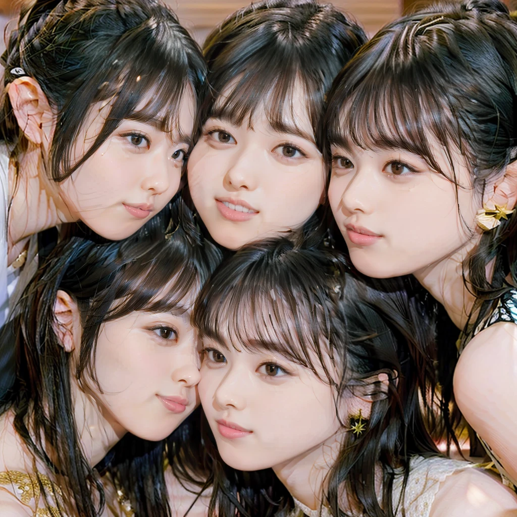 Raw photo、((3girls)),Open eyes、Three women kissing and loving each other、The same face、A dark-haired、a smile、same person、(lesbian orgy)