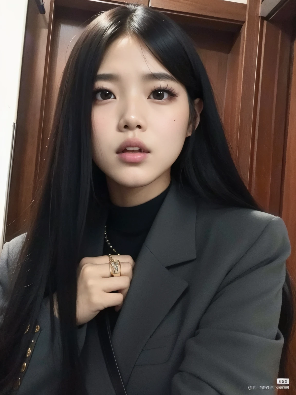 There is a woman wearing a suit and tie, Ulzzang, menina coreana, Mulher sul-coreana bonita, linda mulher coreana jovem, cruel korean goth girl, mulher coreana jovem bonita, wan adorable korean face, young adorable korean face, Sakimichan, Ela tem cabelo preto com franja, Retrato de Jossi de Blackpink, com rosto redondo, Jinyoung Canela