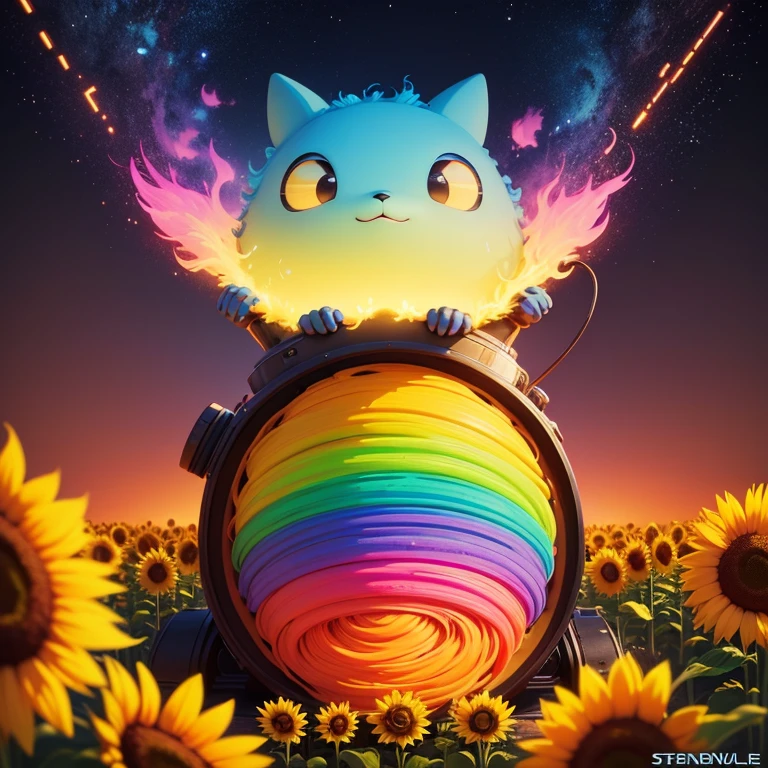 "Sunflower. in a pile of "E.T" and "E.T" canes, steven spielberg, cute colorful, digital painting, cute detailed digital art, hyper colorful, neon coloring, cute digital art, beeple colors, colorful hd picure, beeple and jeremiah ketner, glowing lights! digital painting, cute 3 d render"