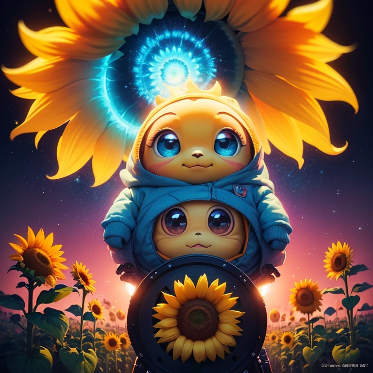 "Sunflower. in a pile of "E.T" and "E.T" canes, steven spielberg, cute colorful, digital painting, cute detailed digital art, hyper colorful, neon coloring, cute digital art, beeple colors, colorful hd picure, beeple and jeremiah ketner, glowing lights! digital painting, cute 3 d render"
