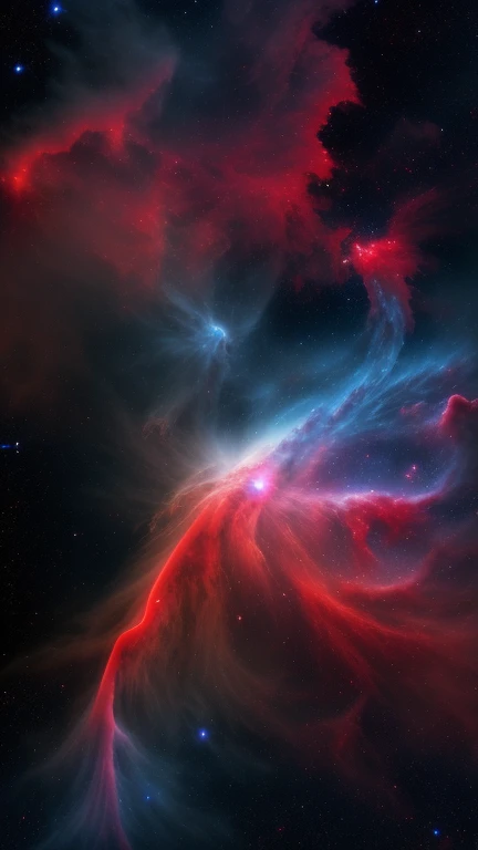 Full red and blue nebula in space clouds