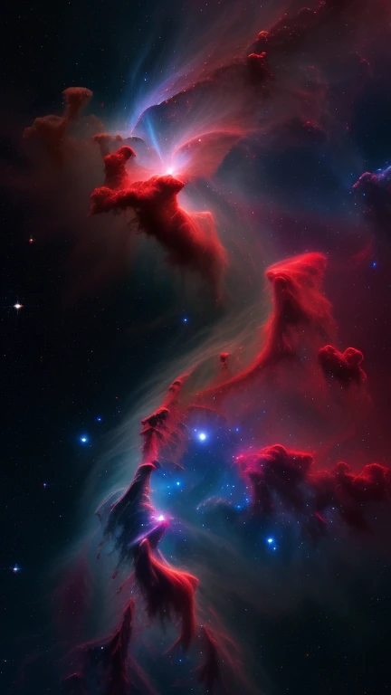 Full red and blue nebula in space clouds