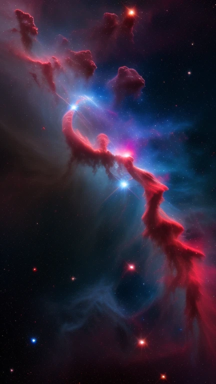 Full red and blue nebula in space clouds