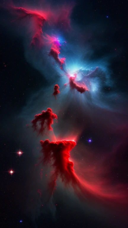 Full red and blue nebula in space clouds