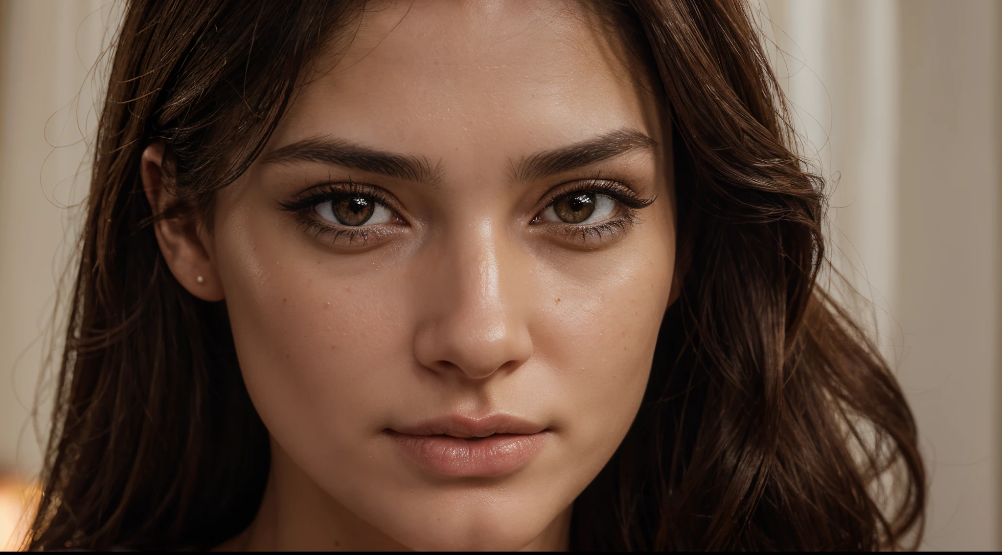 "Sublime woman, European woman, brunette with brown eyes, realistic and detailed face, realistic and detailed eyes, realistic and detailed body, realistic and detailed skin, realistic and detailed clothing, realistic and detailed hair, realistic and detailed lashes, realistic and detailed eyebrows, realistic and detailed mouth, realistic and detailed nose, realistic and detailed ears, simple and detailed realistic background, realistic and detailed facial expression, realistic and detailed pose, realistic and detailed lighting, frontal portrait."