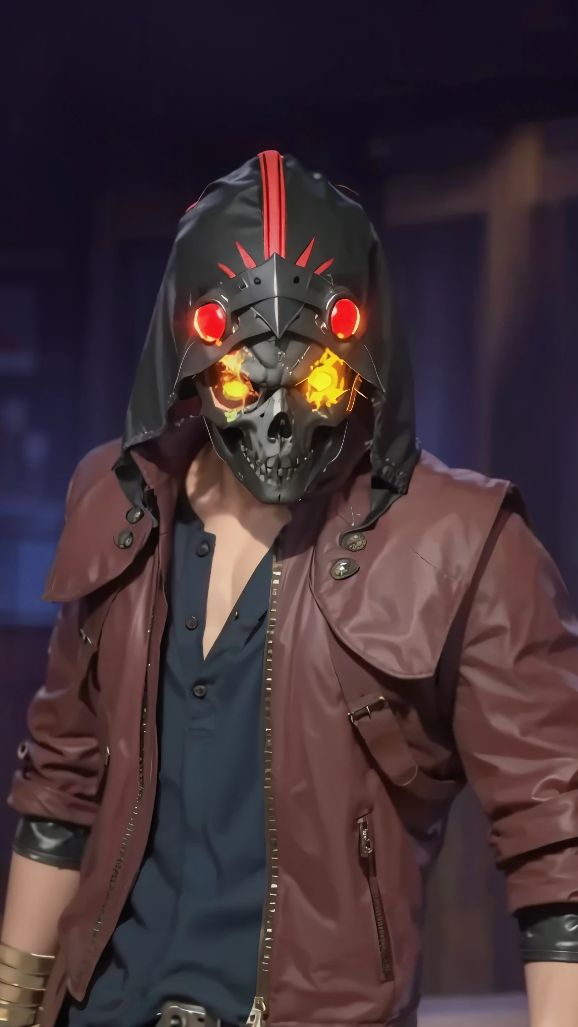 1 boy, skull face, how many eyes, glow, realistic, beautiful, holding big breasts