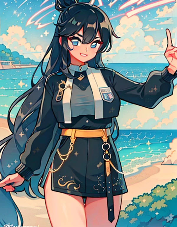 1adult woman, black hair, long hair, hair bun, teacher uniform, skirt, jacket, big breasts, books, city beach, (detailed landscape:1.2), (dynamic_angle:1.2), (dynamic_pose:1.2), ( master part:1.2) ), (best quality, extremely high quality), (ultra detailed), (8k, 4k, complex), (cowboy photo: 1), (highly detailed: 1.2), (detailed face: 1), (Gradients), (ambient light:1.perfect_anatomy:1.2), cinematic composition,