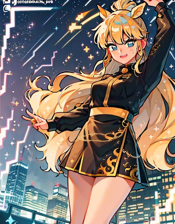 2adult women, black and blonde hair, long hair, hair bun, combat outfit, skirt, jacket, large breasts, magic wand, city square, (detailed landscape:1.2), (dynamic_angle:1.2), (dynamic_pose:1.2 ), (master part:1.2) ), (best quality, extremely high quality), (ultra detailed), (8k, 4k, complex), (cowboy photo: 1), (highly detailed: 1.2), ( detailed face: 1), (Gradients), (ambient light:1.perfect_anatomy:1.2), cinematic composition,