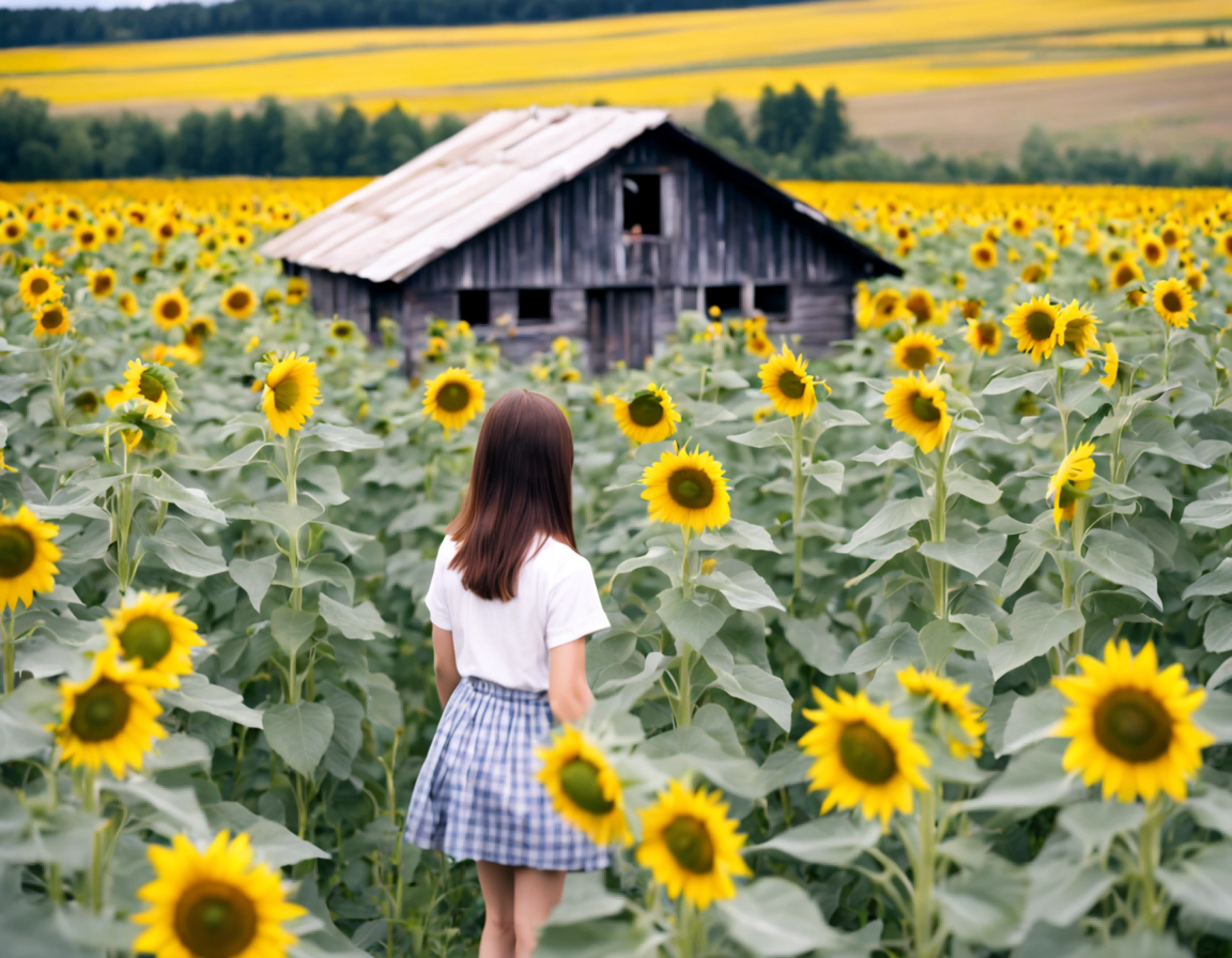 low quality film, Glitch Noise, the photo is not clear, Video taken by chance, Old house, girls play, sunflowers fields