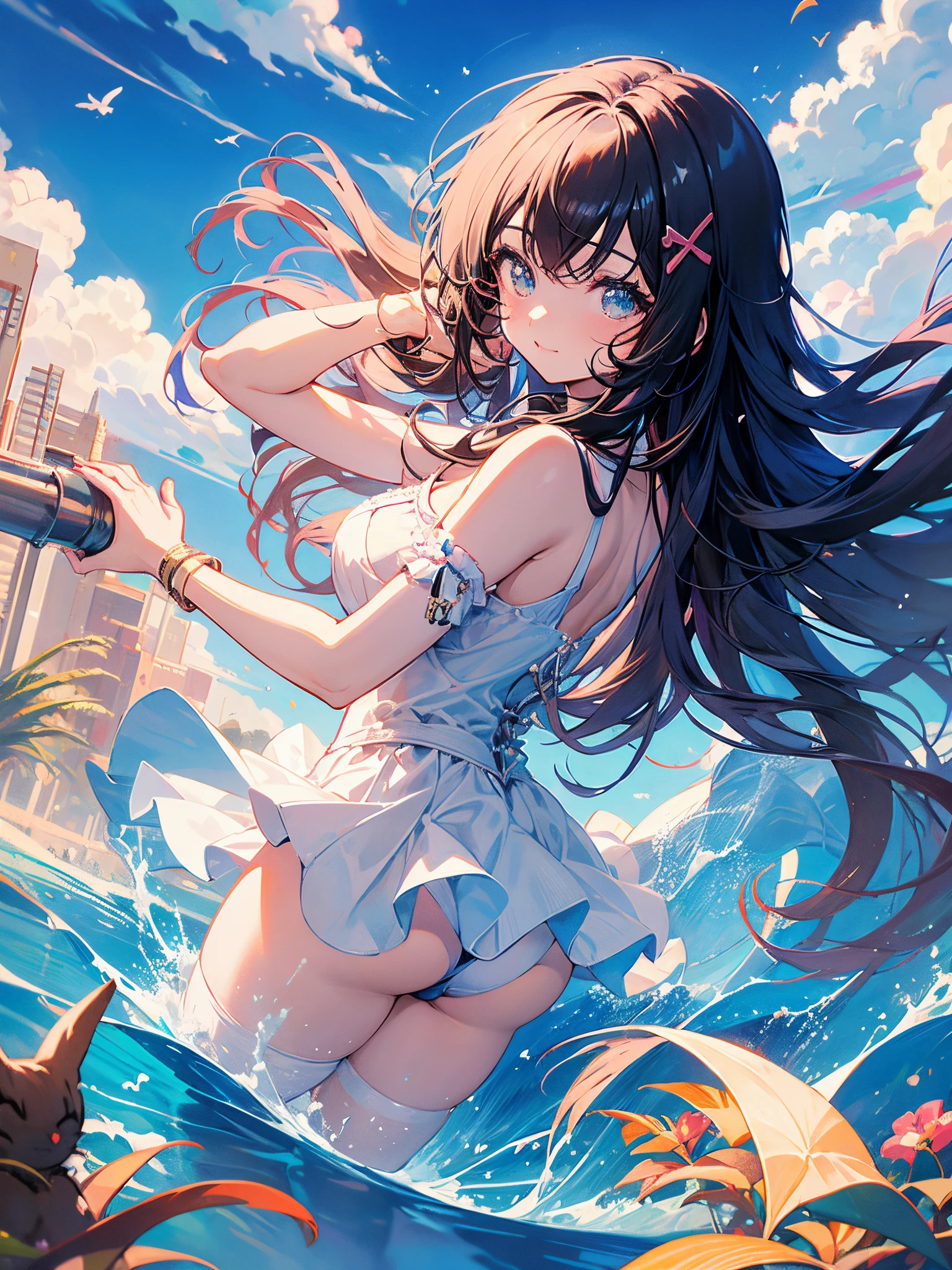 master part, High quality anime illustration, super detalhado, uma , foco solo, meninaa com orelhas de gato do cabelo prateado, Anime Loli, Loli delha dto, thigh emphasis, deus Bastet, Bathing in the desert oasis, Puro molhado