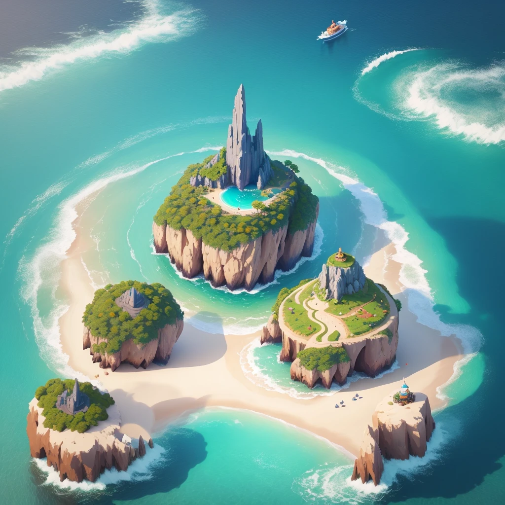 Image of the mini little island, Island background, island landscape, stylized 3d render, island with cave, high quality art, isometric 3d fantasy island, Stylized art, 3d render stylized, atey ghailan 8 k, stylized as a 3d render, Stylized game art, centered island, lonely island, stone island, mini island, vector illustration, surrounded by sea