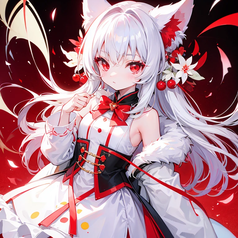 White fur with red spots here and there、red eyes、Girl about 5 、toddlers