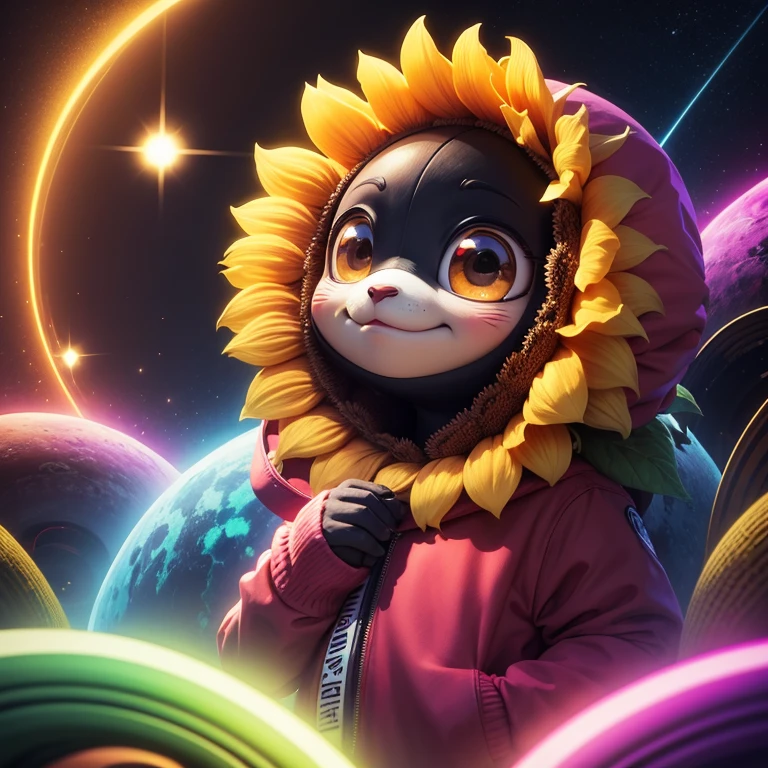 "Sunflower. in a pile of "E.T character" and "E.T character" canes, steven spielberg, cute colorful, digital painting, cute detailed digital art, hyper colorful, neon coloring, cute digital art, beeple colors, colorful hd picure, beeple and jeremiah ketner, glowing lights! digital painting, cute 3 d render"